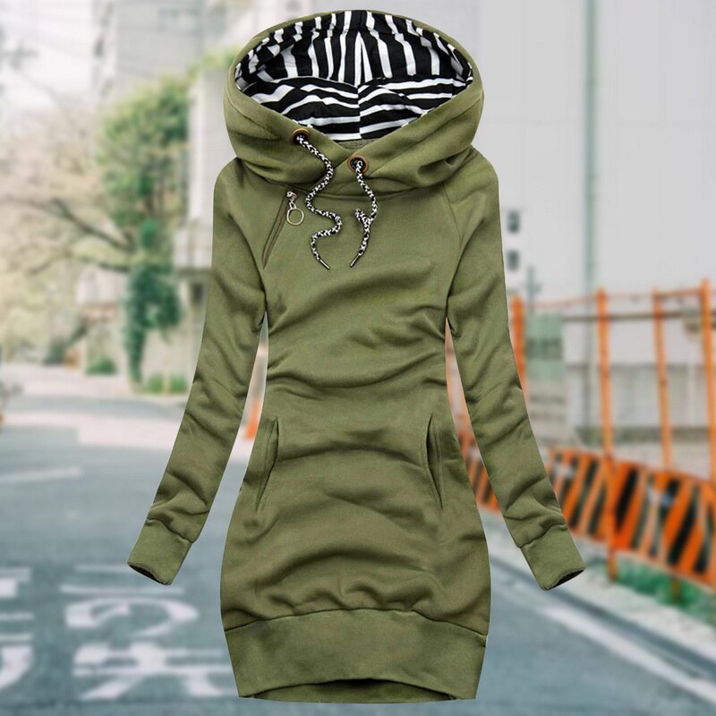 Womens Fleece Hoodie Sweat Dress Long Sleeve