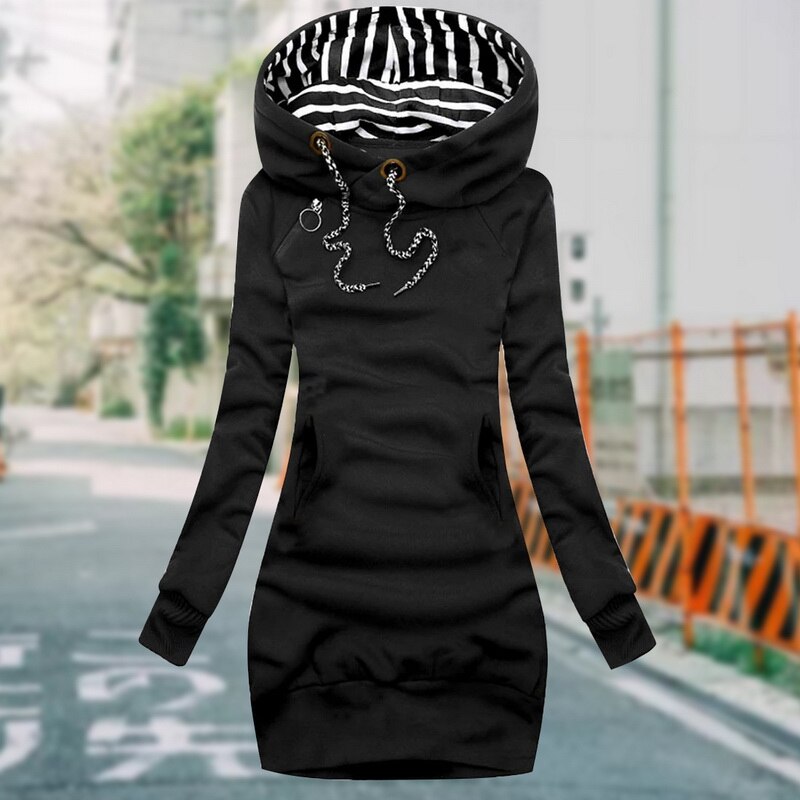 Womens Fleece Hoodie Sweat Dress Long Sleeve