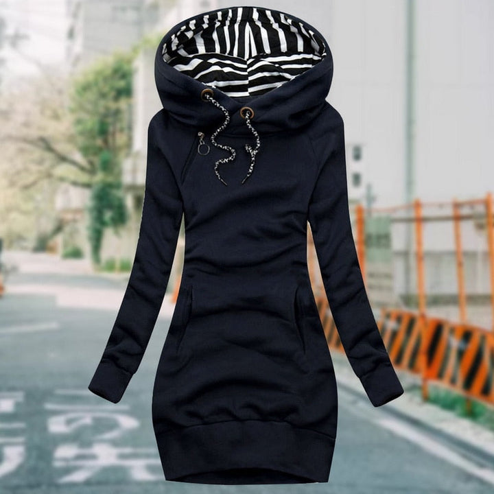 Womens Fleece Hoodie Sweat Dress Long Sleeve
