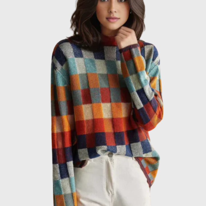 Color Block Crew Neck Sweater Relaxed Fit Women