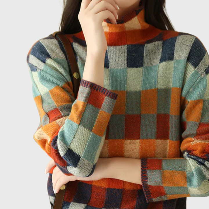 Color Block Crew Neck Sweater Relaxed Fit Women