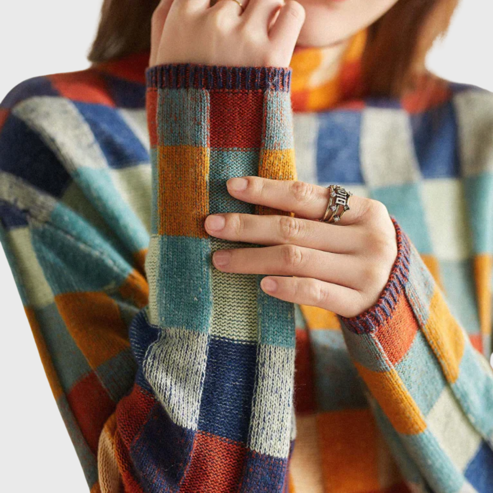 Color Block Crew Neck Sweater Relaxed Fit Women