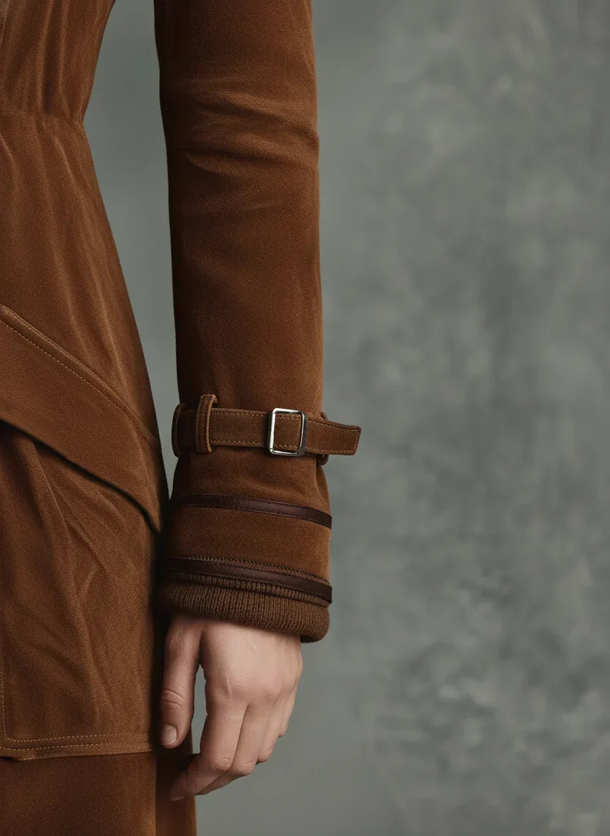 Women Double Breasted Longline Coat Notch Lapel