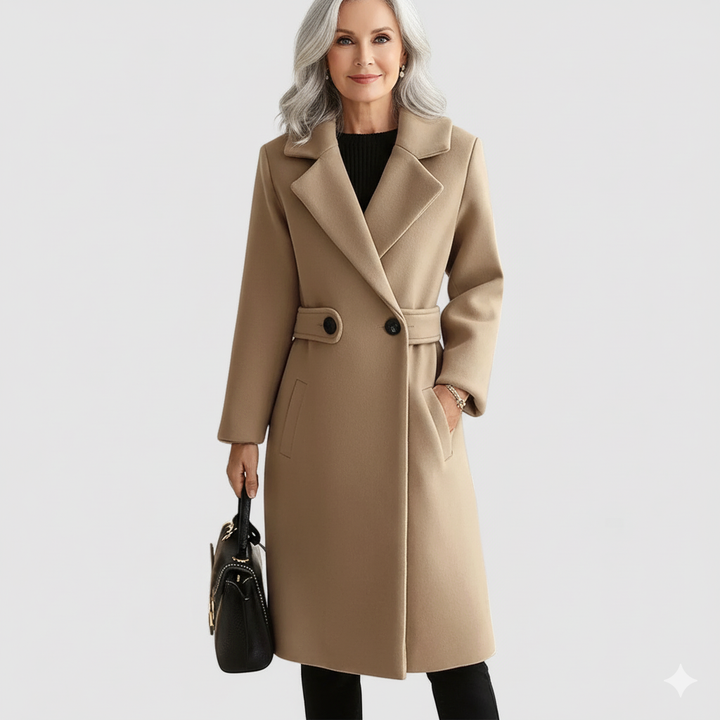 Womens Belted Longline Elegant Coat Tailored Fit