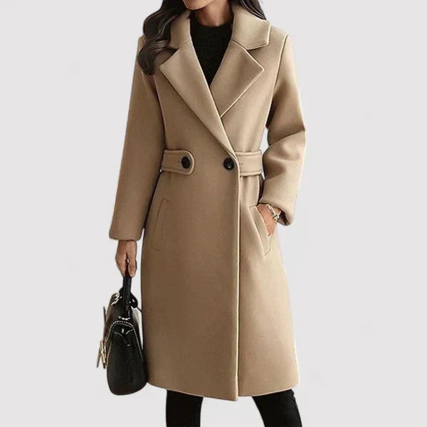 Womens Belted Longline Elegant Coat Tailored Fit