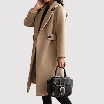 Womens Belted Longline Elegant Coat Tailored Fit
