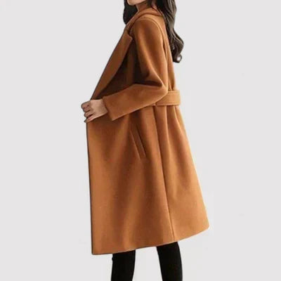 Womens Belted Longline Elegant Coat Tailored Fit