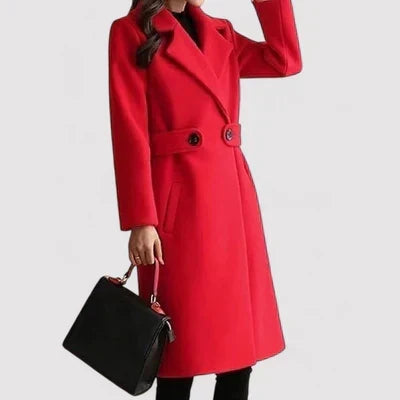 Womens Belted Longline Elegant Coat Tailored Fit