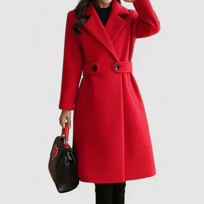 Womens Belted Longline Elegant Coat Tailored Fit
