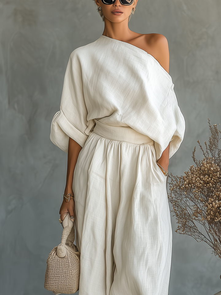 Women Off Shoulder Two Piece Trouser Set Slim Fit