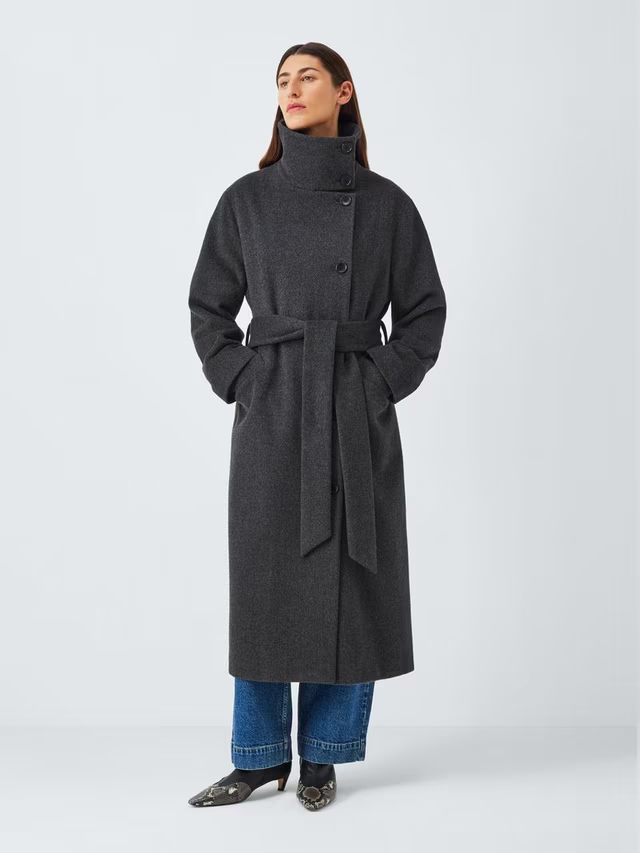 Belted Longline Wool Blend Coat Women