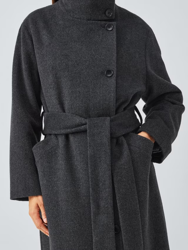Belted Longline Wool Blend Coat Women