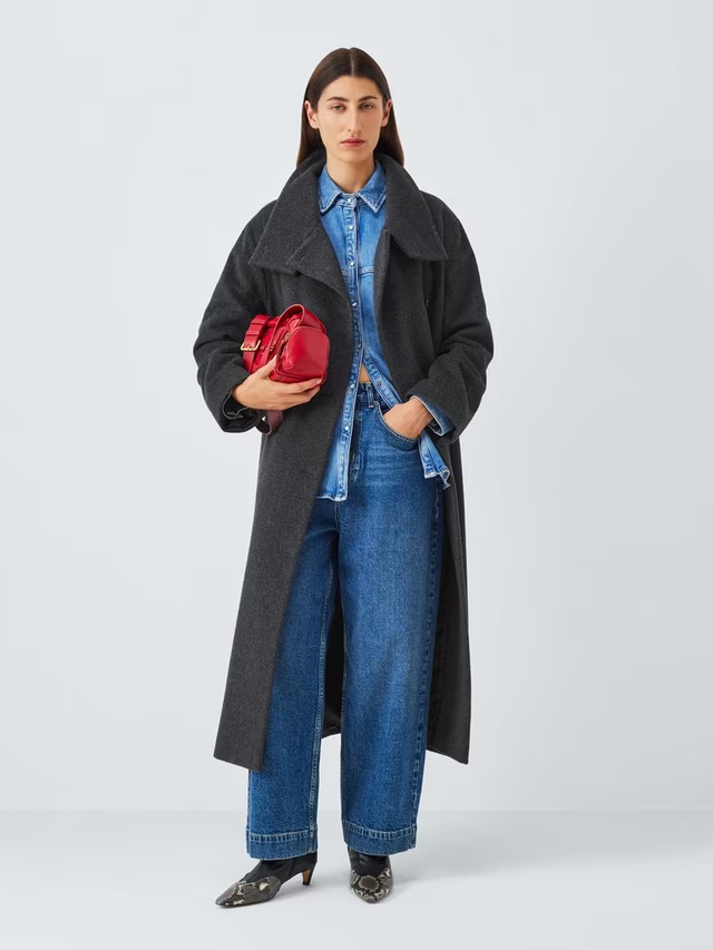 Belted Longline Wool Blend Coat Women