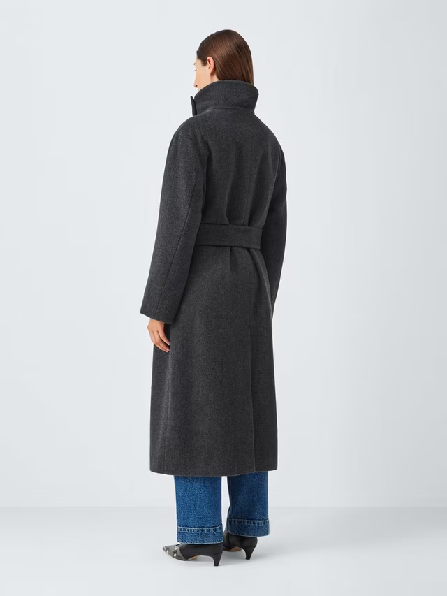 Belted Longline Wool Blend Coat Women