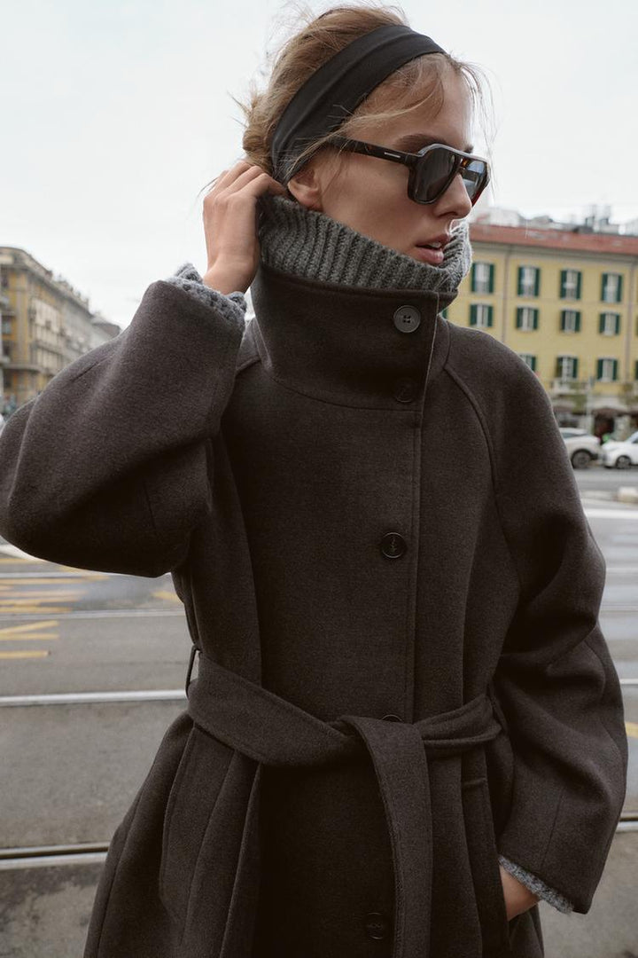 Belted Longline Wool Blend Coat Women