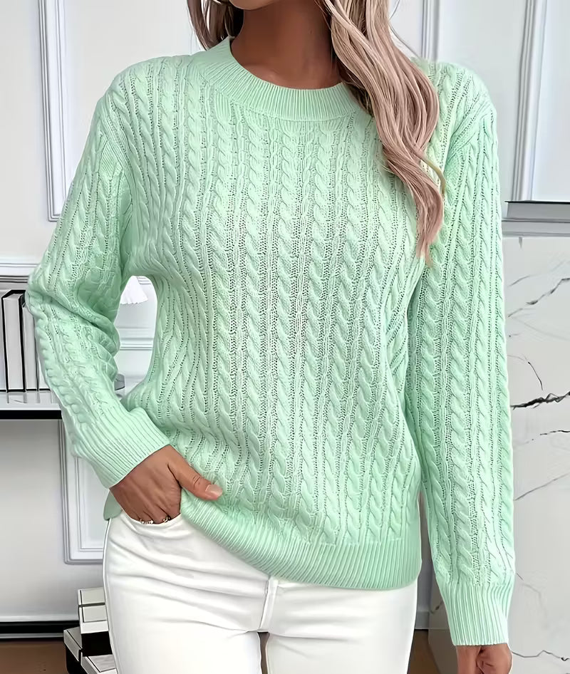 Womens Cable Knit Crew Neck Oversized Sweater