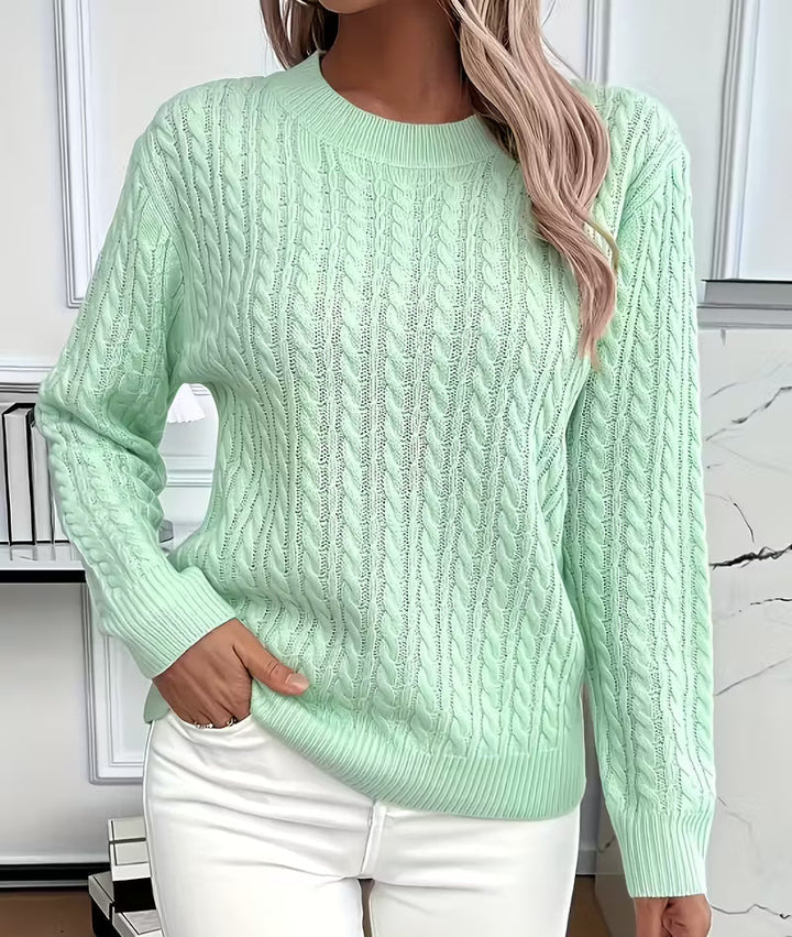 Womens Cable Knit Crew Neck Oversized Sweater