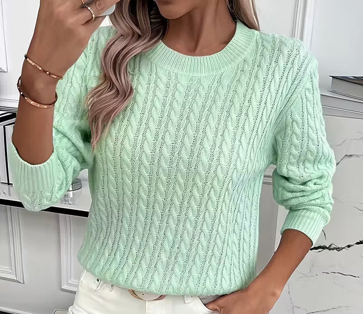 Womens Cable Knit Crew Neck Oversized Sweater