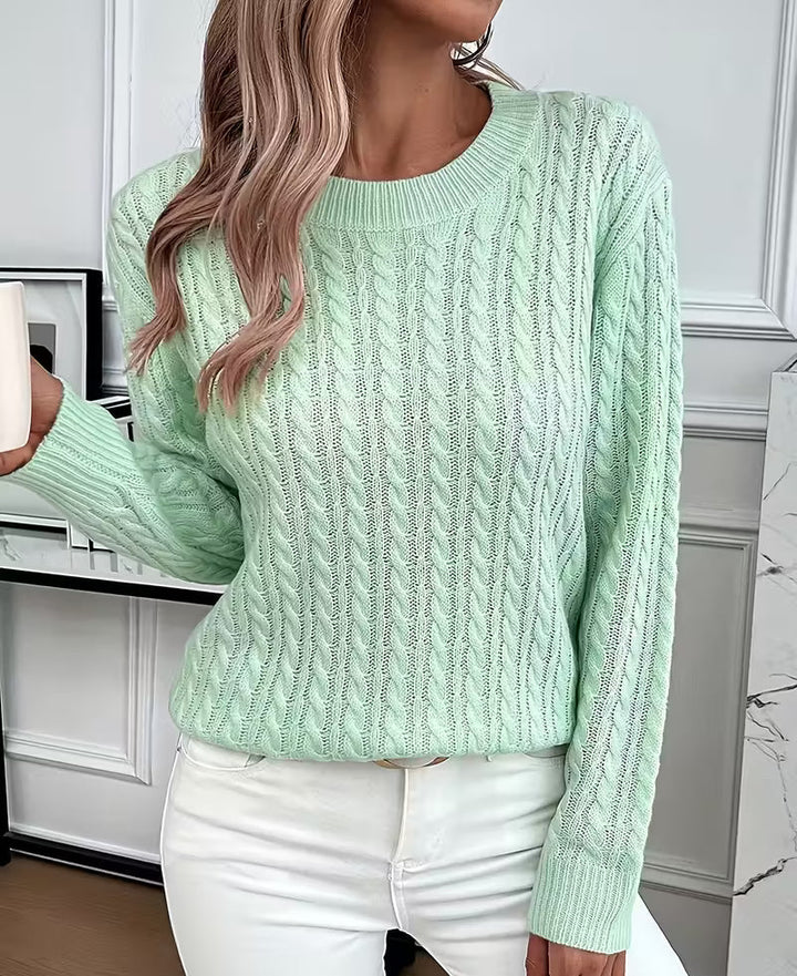 Womens Cable Knit Crew Neck Oversized Sweater