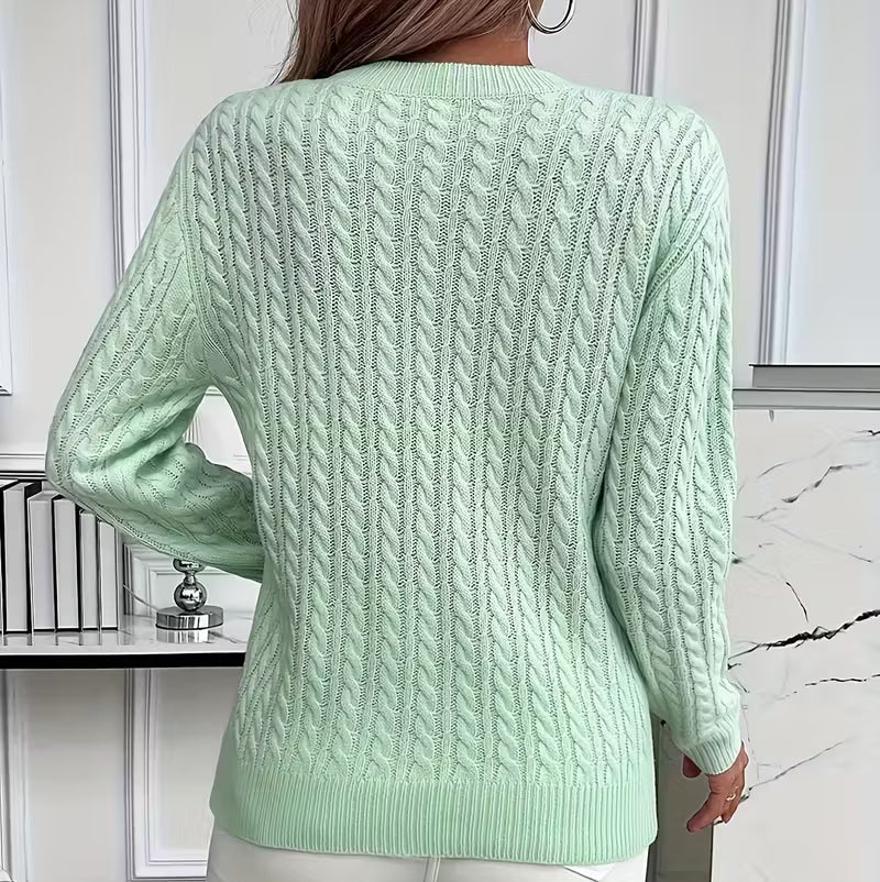 Womens Cable Knit Crew Neck Oversized Sweater