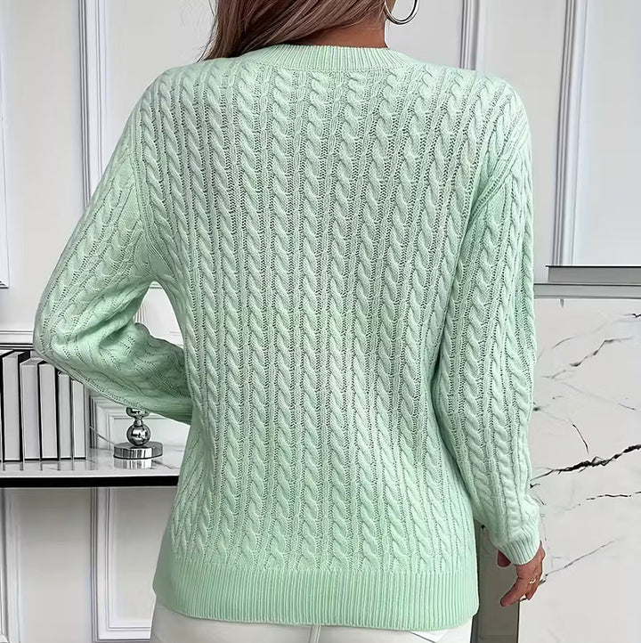 Womens Cable Knit Crew Neck Oversized Sweater
