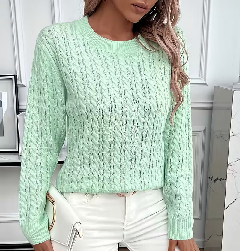 Womens Cable Knit Crew Neck Oversized Sweater
