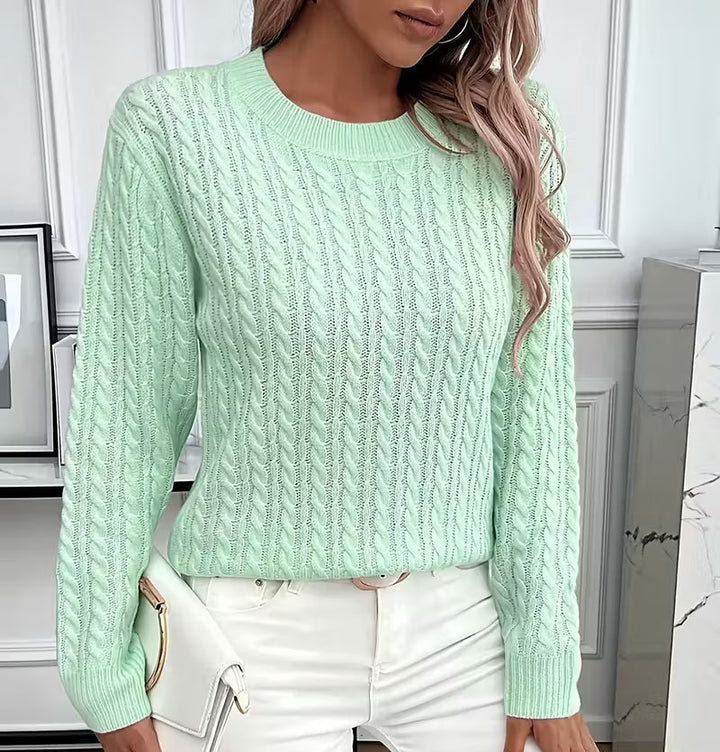 Womens Cable Knit Crew Neck Oversized Sweater
