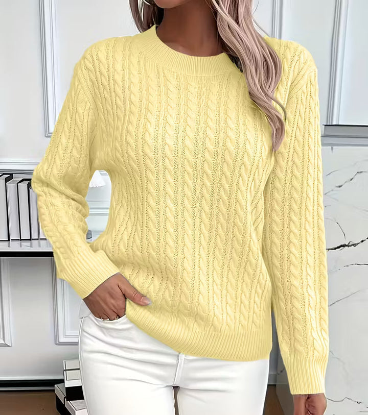 Womens Cable Knit Crew Neck Oversized Sweater