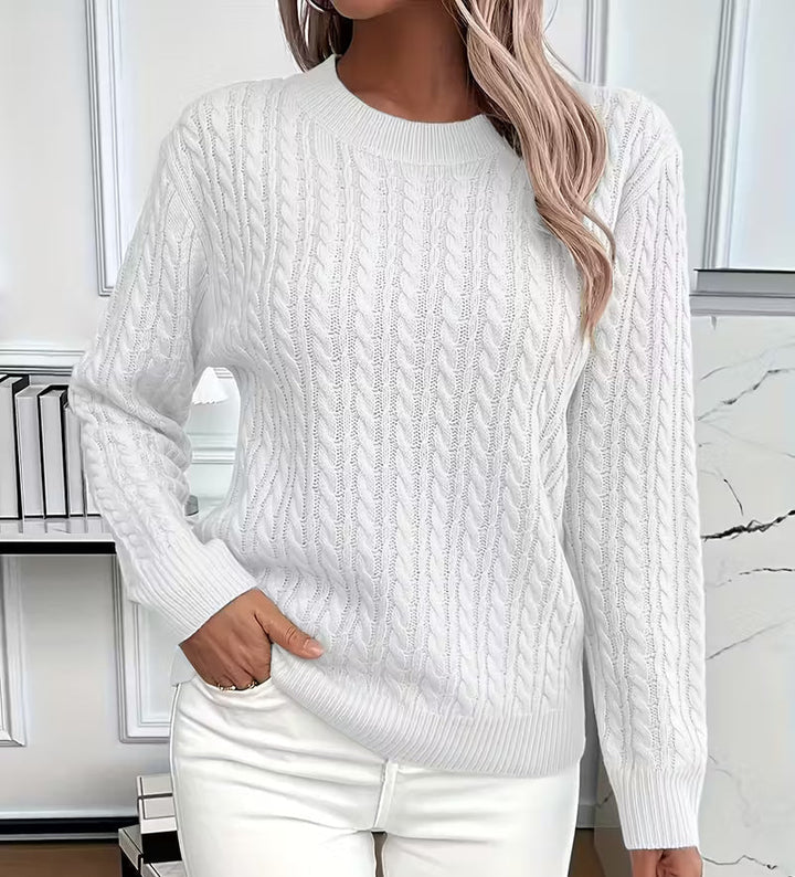 Womens Cable Knit Crew Neck Oversized Sweater