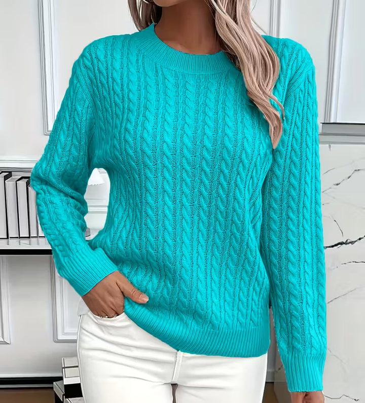 Womens Cable Knit Crew Neck Oversized Sweater