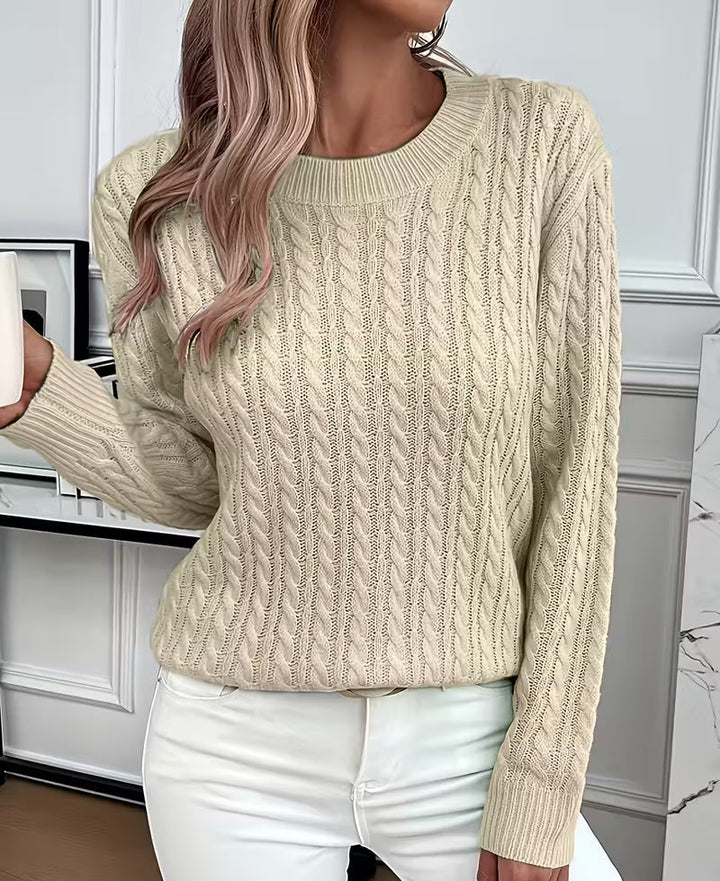 Womens Cable Knit Crew Neck Oversized Sweater