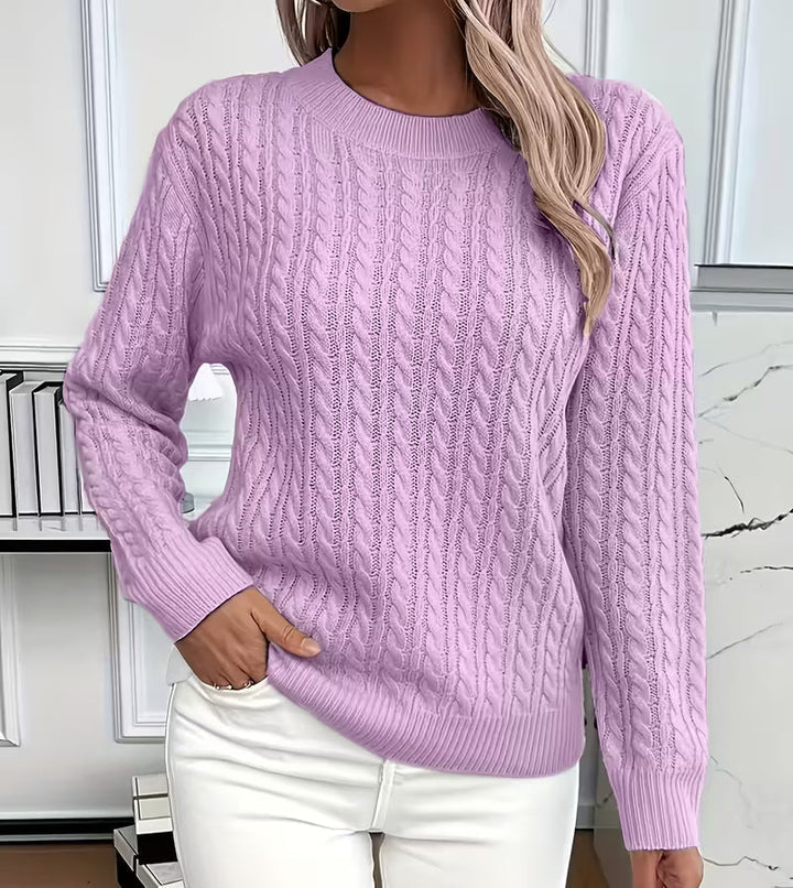 Womens Cable Knit Crew Neck Oversized Sweater