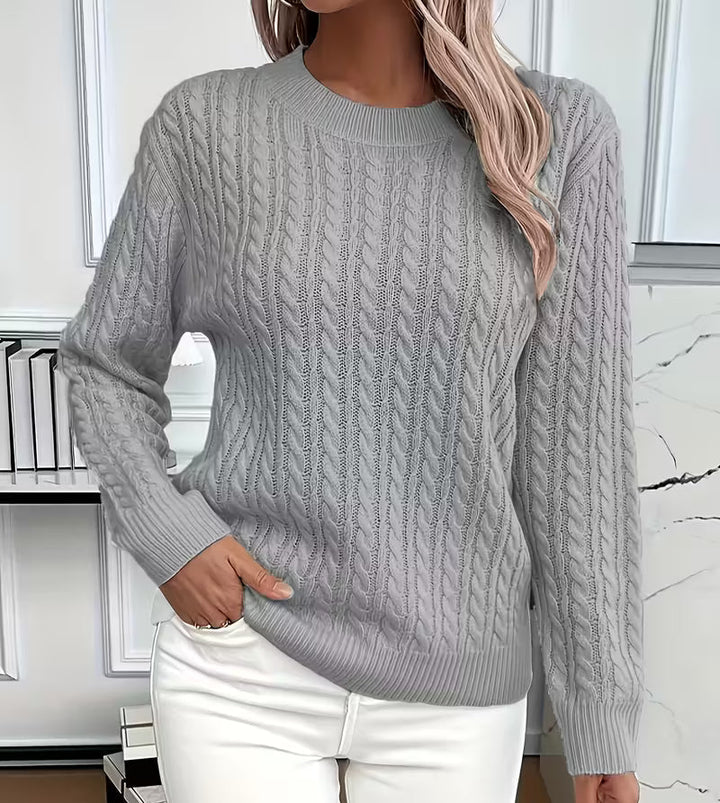 Womens Cable Knit Crew Neck Oversized Sweater