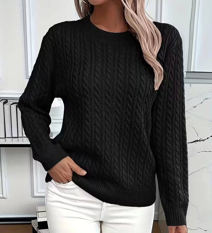 Womens Cable Knit Crew Neck Oversized Sweater