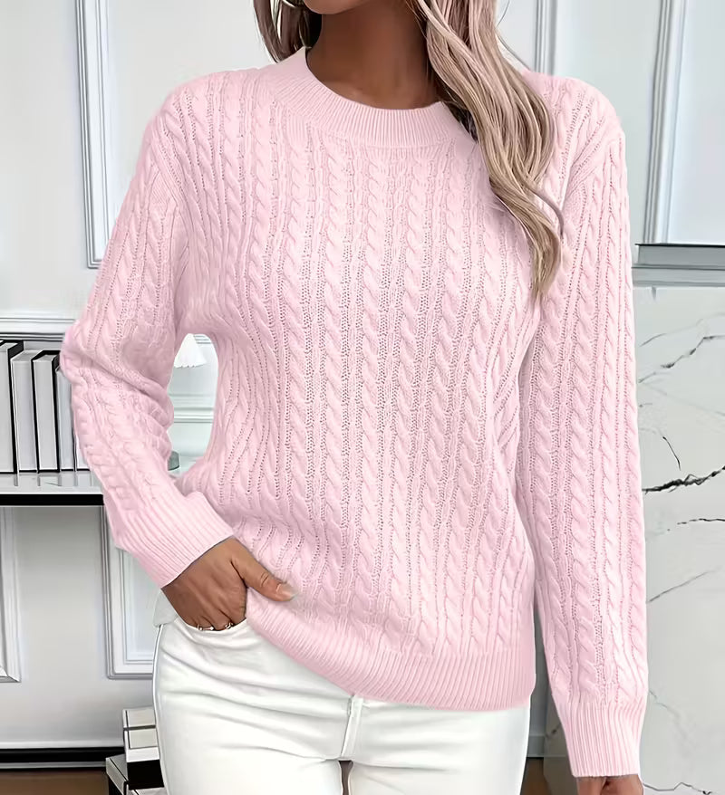 Womens Cable Knit Crew Neck Oversized Sweater