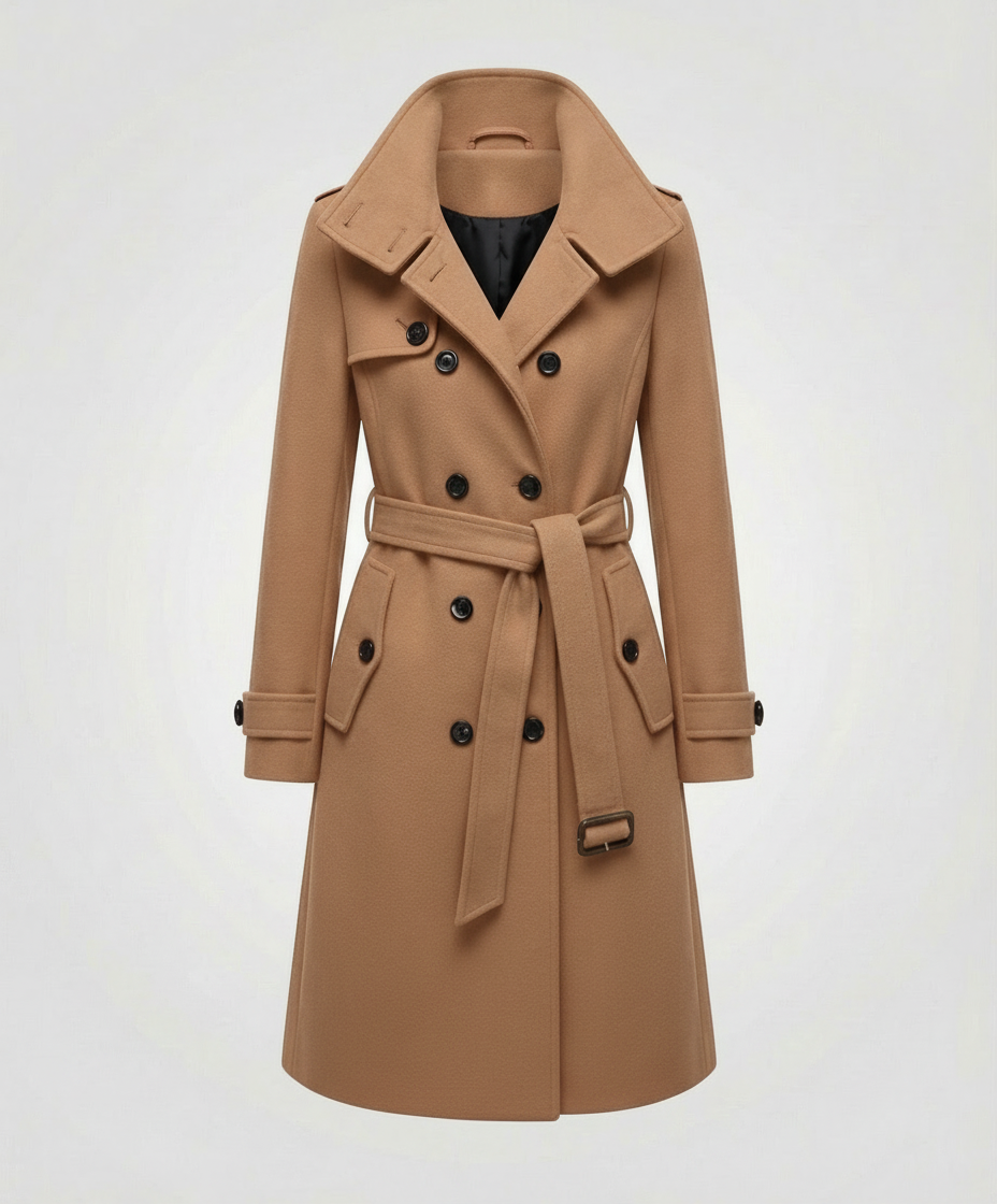 Women Relaxed Belted Trench Coat Double Breasted