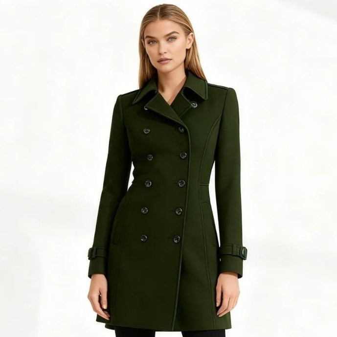 Women Fit and Flare Trench Coat Notch Lapel Minimal
