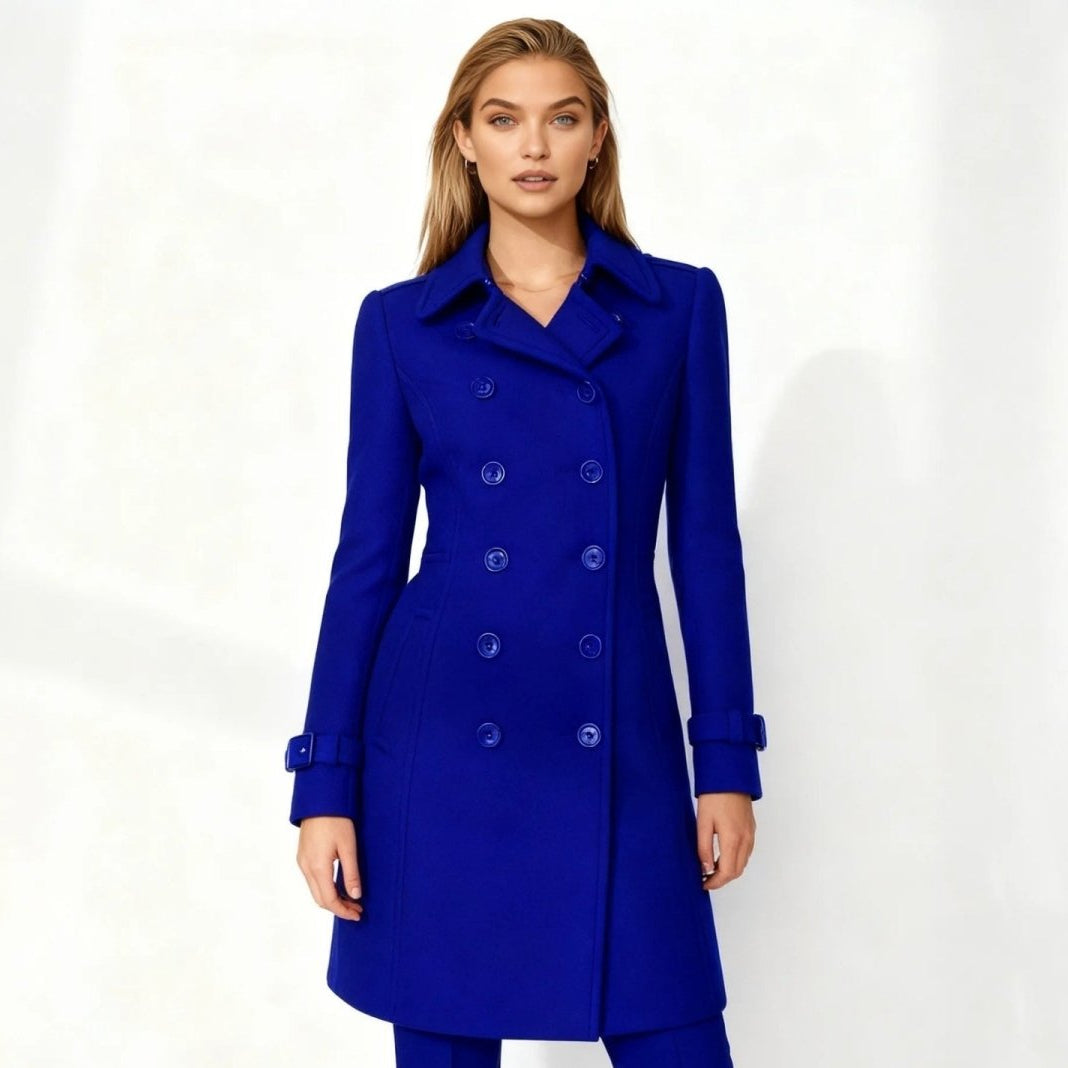Women Fit and Flare Trench Coat Notch Lapel Minimal