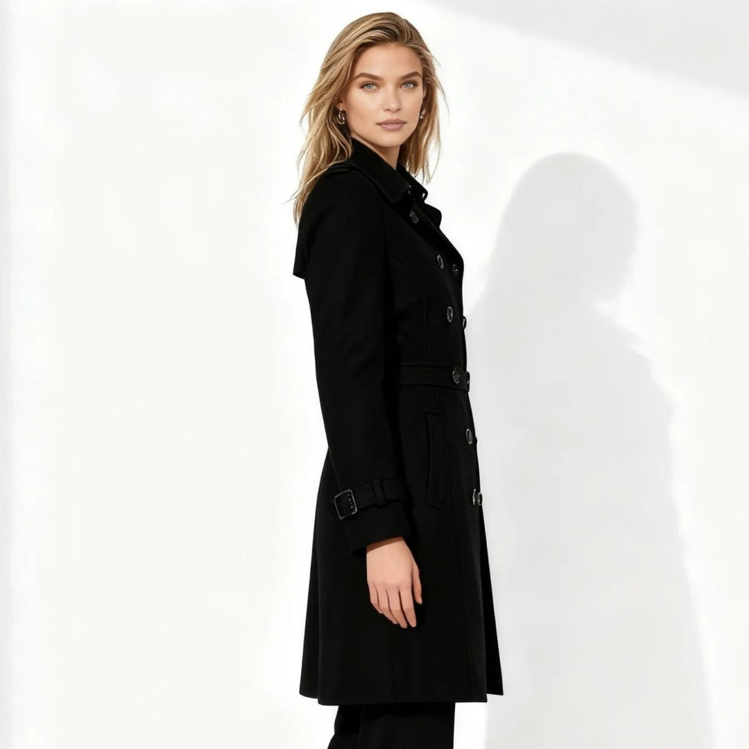 Women Fit and Flare Trench Coat Notch Lapel Minimal