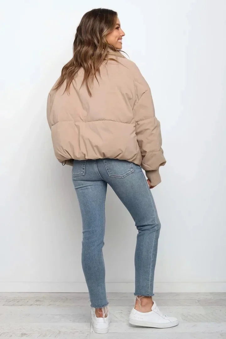 Womens Quilted Puffer Jacket High Neck Zip Up