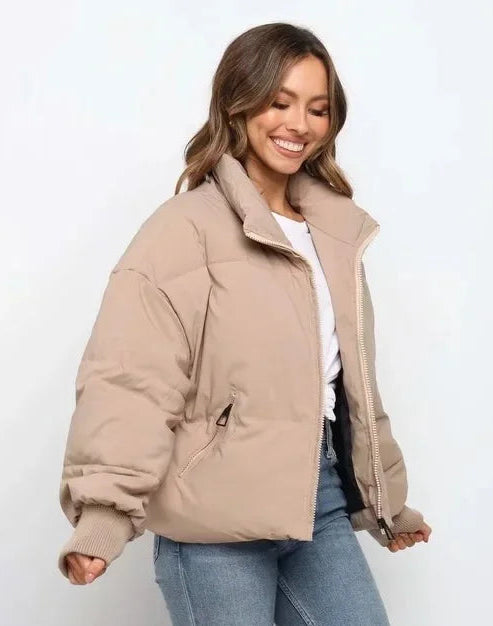 Womens Quilted Puffer Jacket High Neck Zip Up