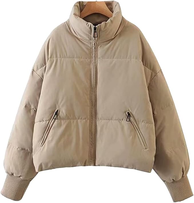 Womens Quilted Puffer Jacket High Neck Zip Up
