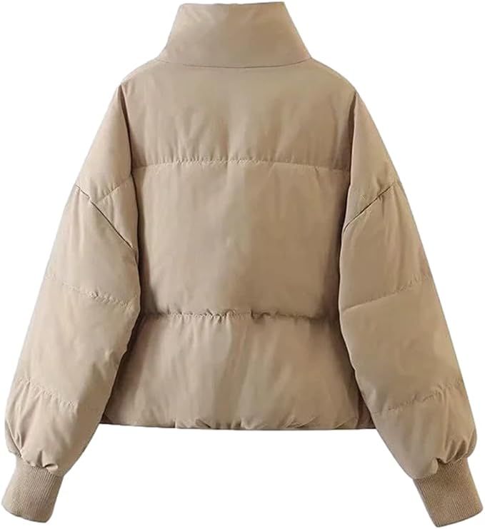 Womens Quilted Puffer Jacket High Neck Zip Up