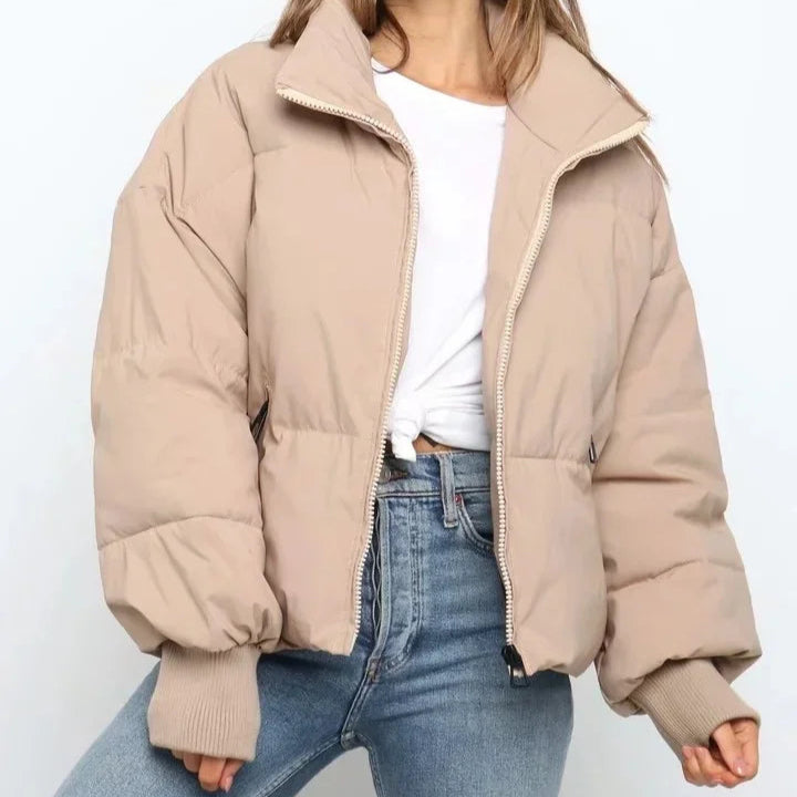 Womens Quilted Puffer Jacket High Neck Zip Up