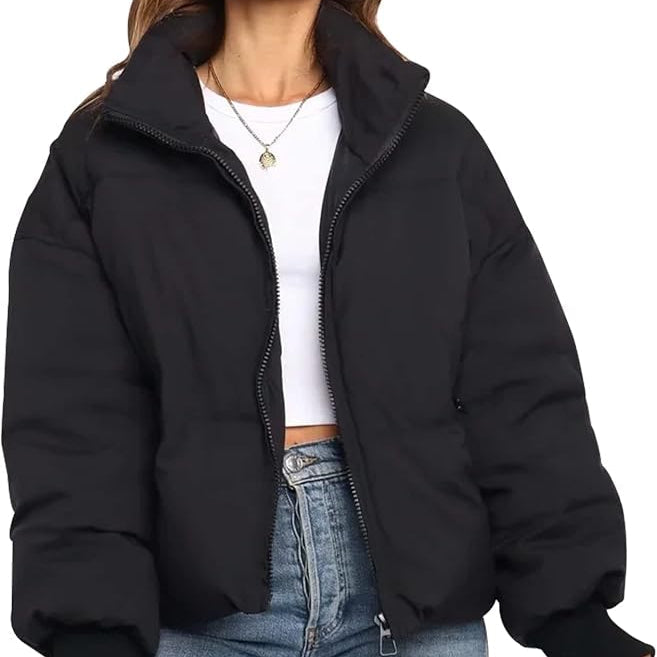 Womens Quilted Puffer Jacket High Neck Zip Up