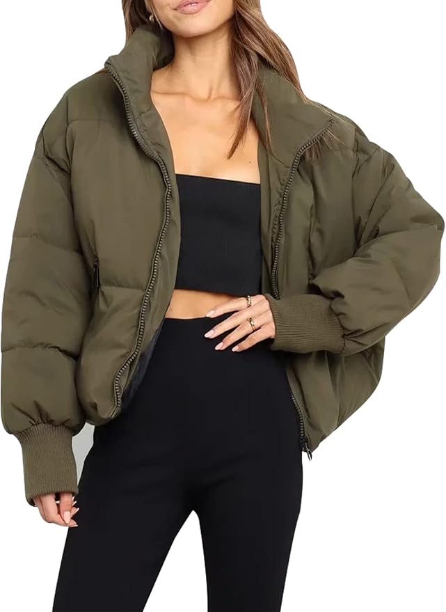 Womens Quilted Puffer Jacket High Neck Zip Up