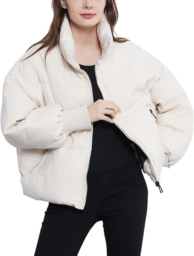 Womens Quilted Puffer Jacket High Neck Zip Up