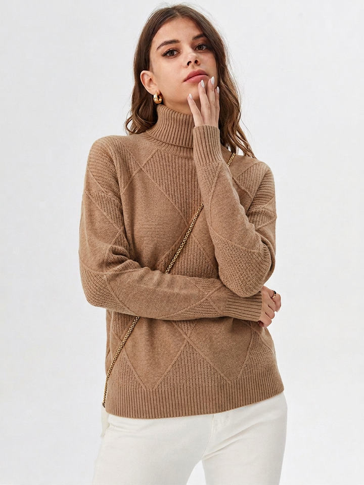 Turtleneck Ribbed Knit Oversized Sweater Women