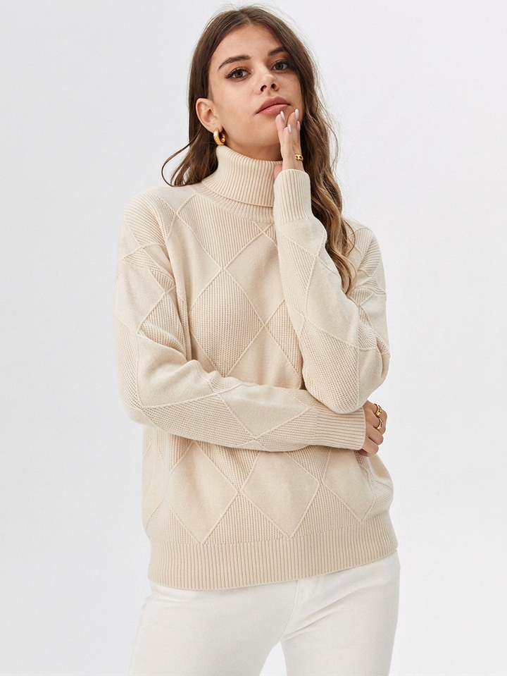 Turtleneck Ribbed Knit Oversized Sweater Women
