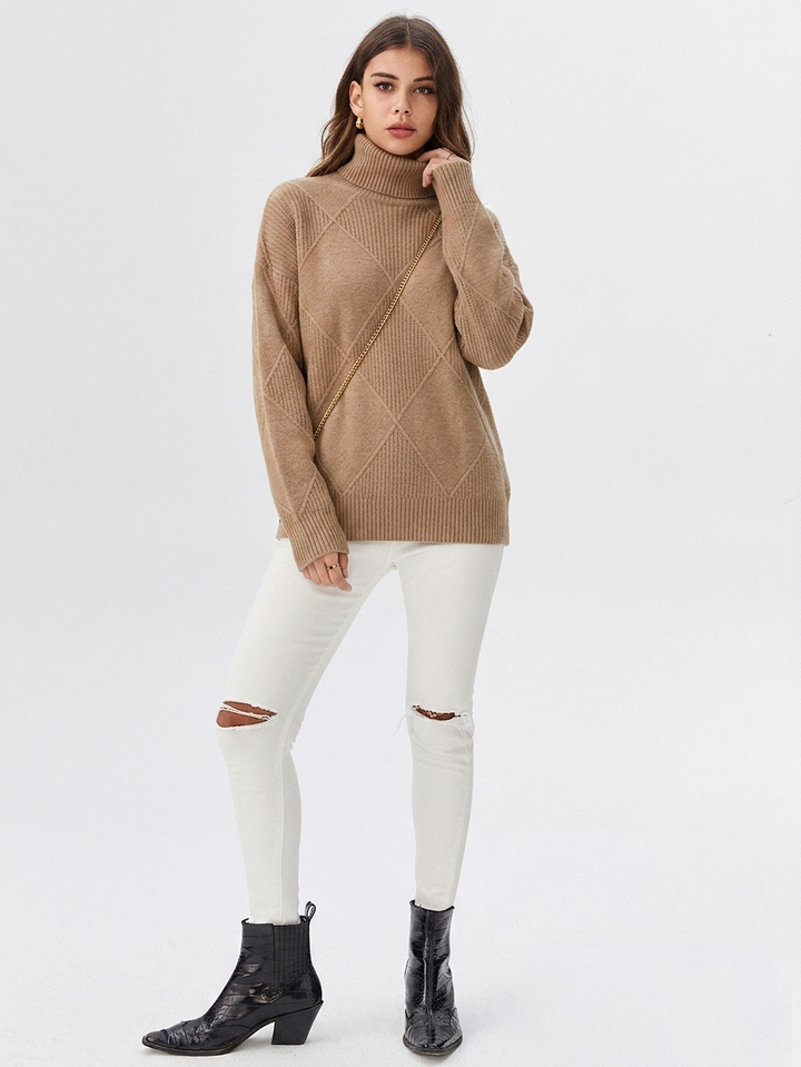 Turtleneck Ribbed Knit Oversized Sweater Women